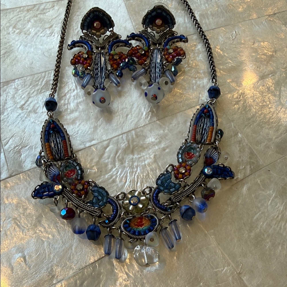 Ayala Bar Set Blue Red and Silver Sparkly Necklace Earrings Set 💎SEE VIDEO💎 - Picture 8 of 15
